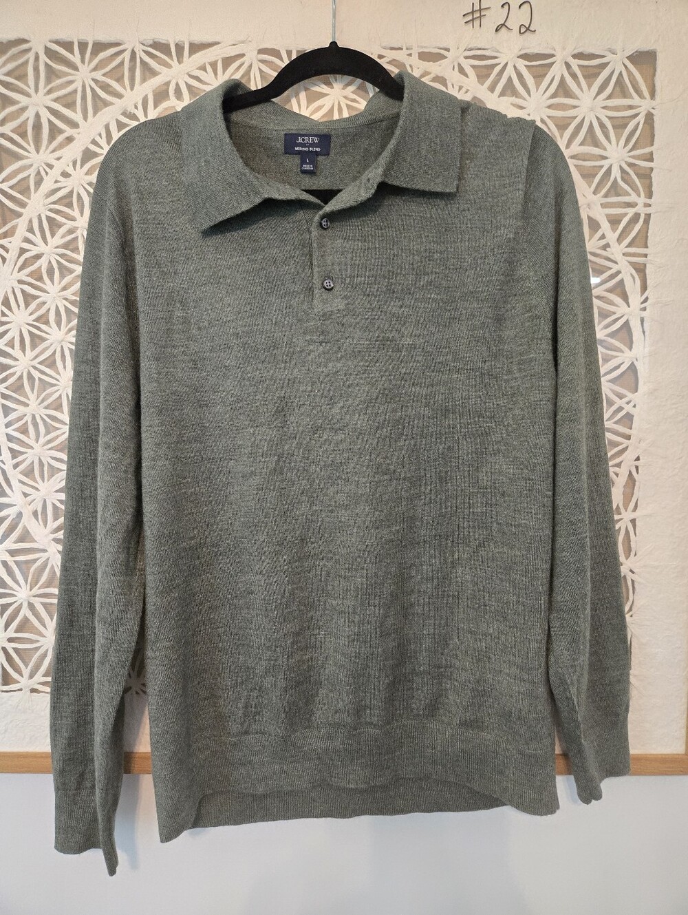 J. Crew Olive Green Merino Wool Blend Long-Sleeve Polo Sweater Size Large